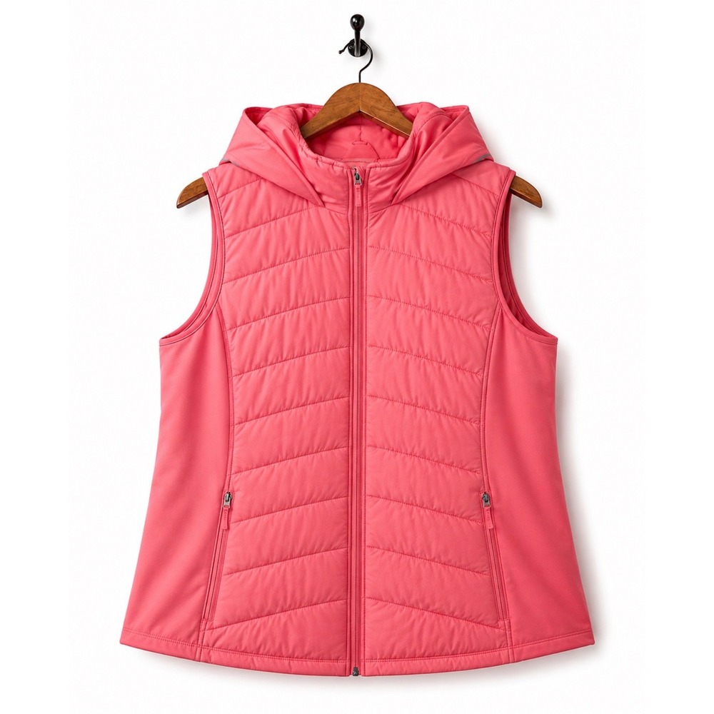 Tangerine Coral Quilted Hooded Puffer Vest XXL Full Zip Lightweight